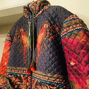 🌟NEW FARM Rio Reversible patchwork birds belted jacket puffer coat large